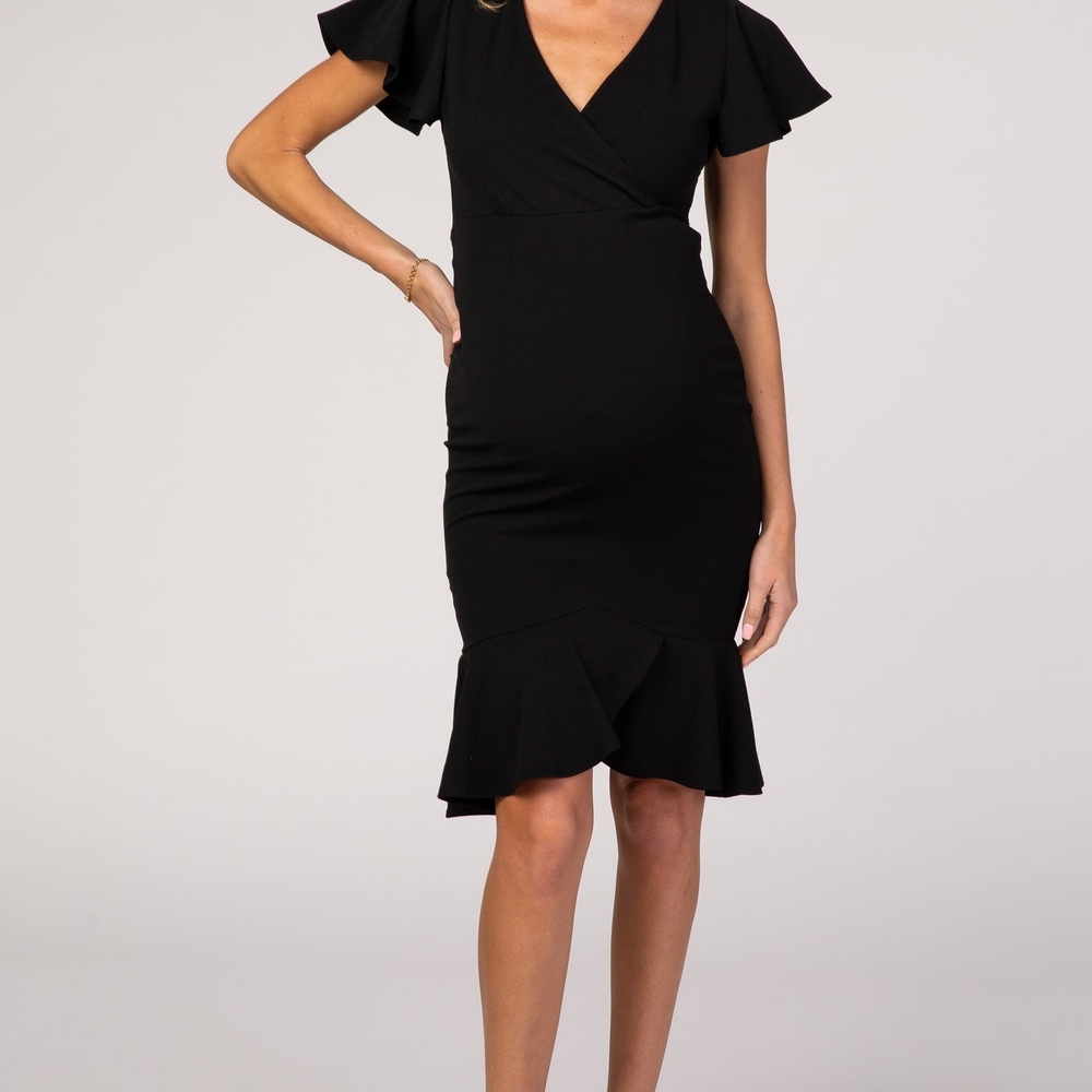 Pinkblush Black Ruched Sheath Midi Dress